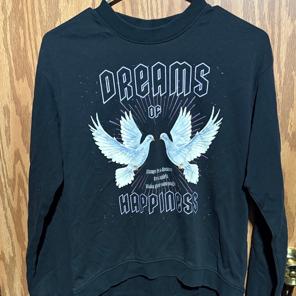 Black Sweatshirt with Dove Graphic
